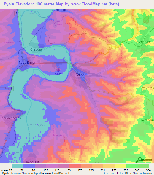 Byala,Bulgaria Elevation Map