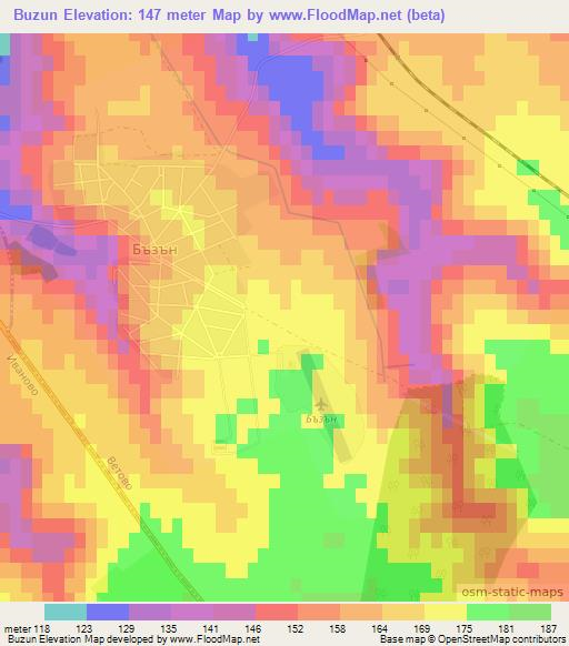 Buzun,Bulgaria Elevation Map