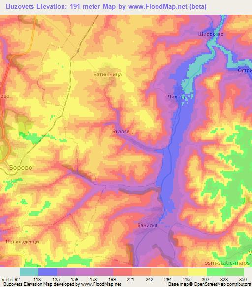 Buzovets,Bulgaria Elevation Map