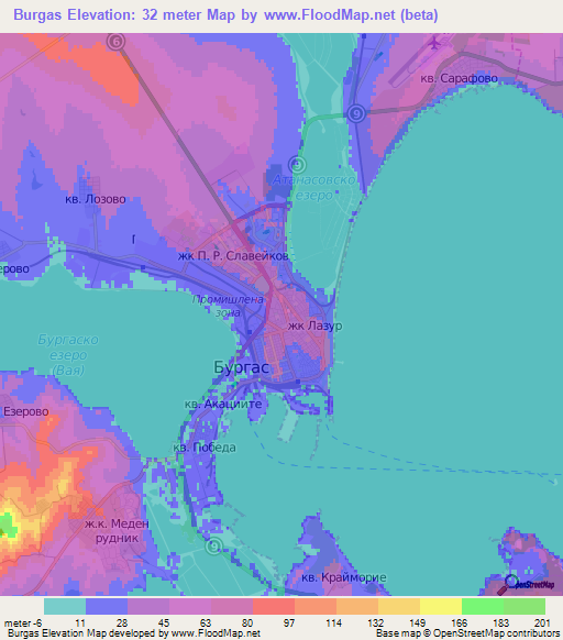 Burgas,Bulgaria Elevation Map