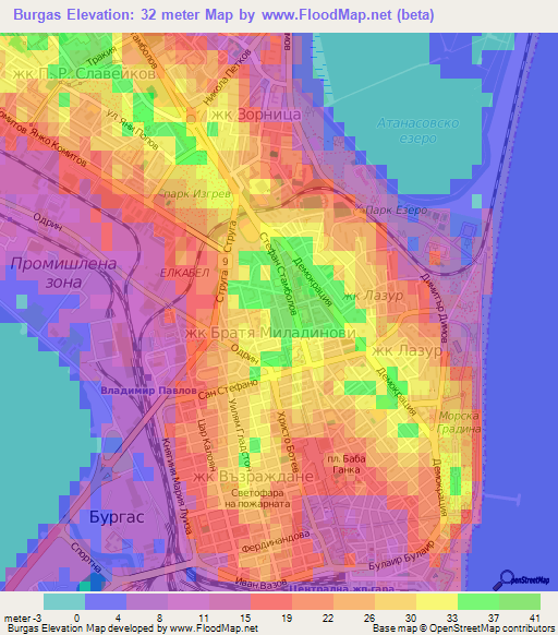 Burgas,Bulgaria Elevation Map