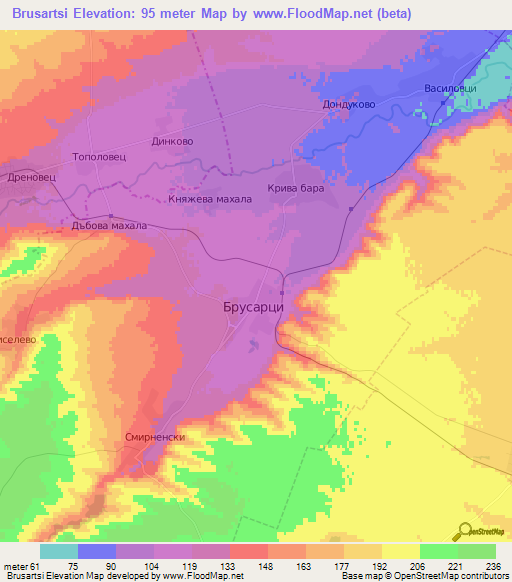Brusartsi,Bulgaria Elevation Map