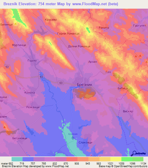 Breznik,Bulgaria Elevation Map