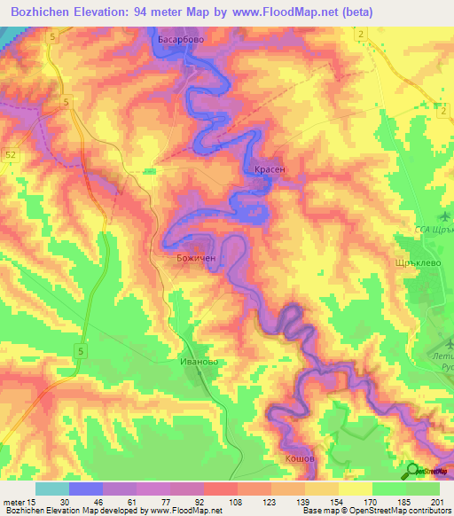 Bozhichen,Bulgaria Elevation Map