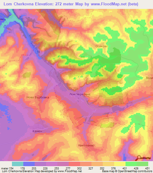 Lom Cherkovna,Bulgaria Elevation Map