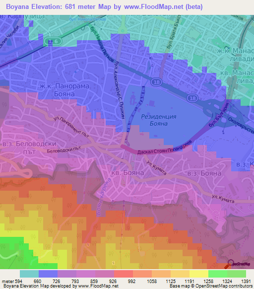 Boyana,Bulgaria Elevation Map