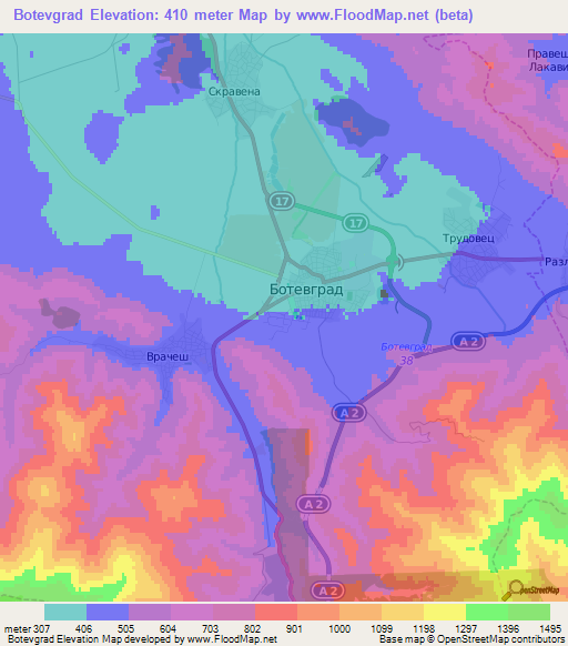 Botevgrad,Bulgaria Elevation Map