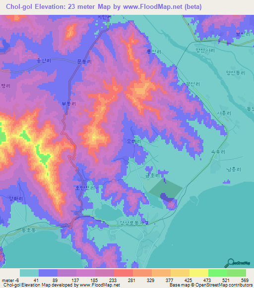 Chol-gol,North Korea Elevation Map