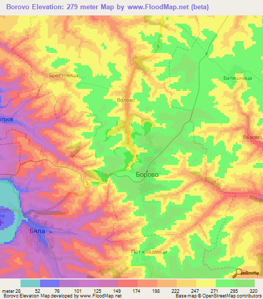 Borovo,Bulgaria Elevation Map