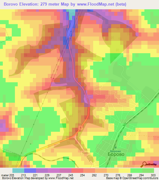 Borovo,Bulgaria Elevation Map
