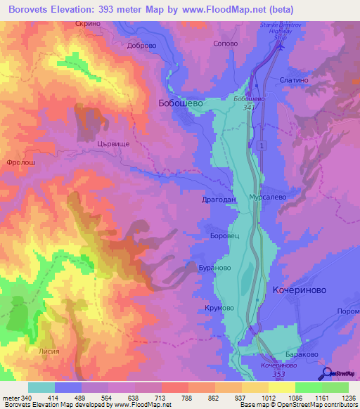 Borovets,Bulgaria Elevation Map