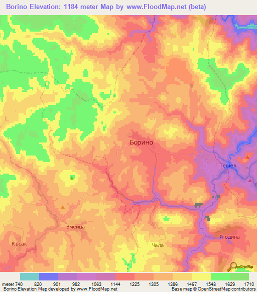 Borino,Bulgaria Elevation Map