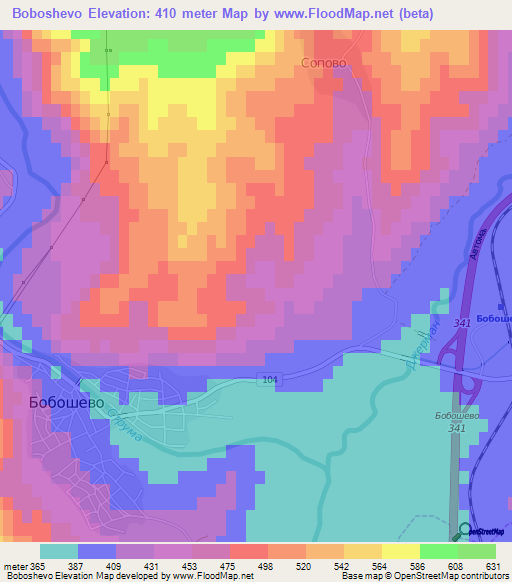 Boboshevo,Bulgaria Elevation Map