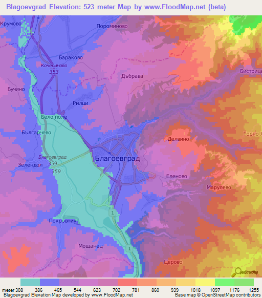 Blagoevgrad,Bulgaria Elevation Map