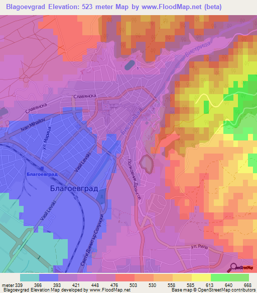 Blagoevgrad,Bulgaria Elevation Map