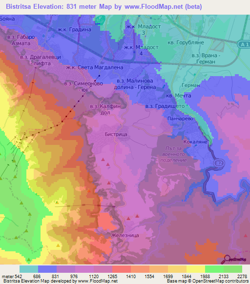 Bistritsa,Bulgaria Elevation Map