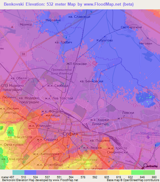 Benkovski,Bulgaria Elevation Map