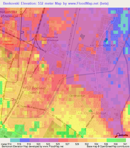 Benkovski,Bulgaria Elevation Map