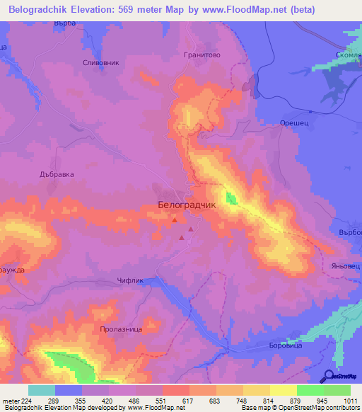 Belogradchik,Bulgaria Elevation Map