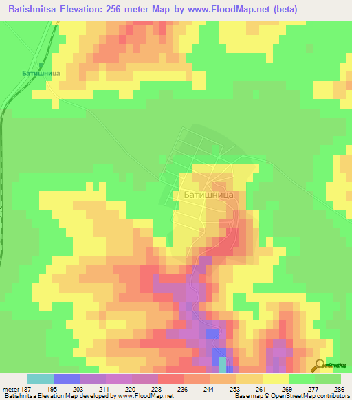 Batishnitsa,Bulgaria Elevation Map
