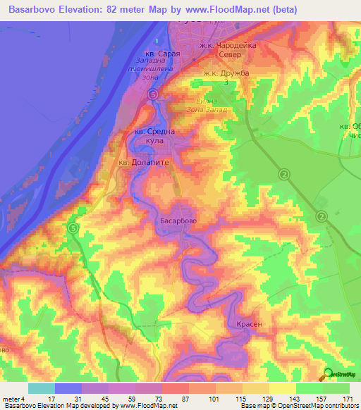 Basarbovo,Bulgaria Elevation Map