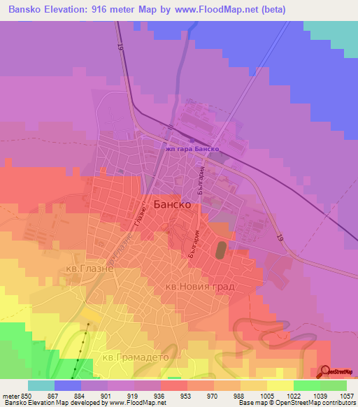 Bansko,Bulgaria Elevation Map