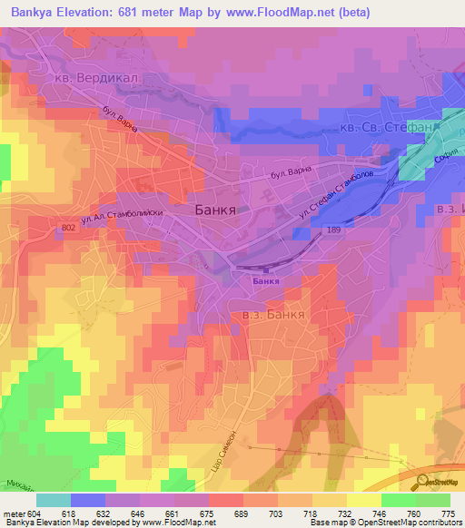 Bankya,Bulgaria Elevation Map