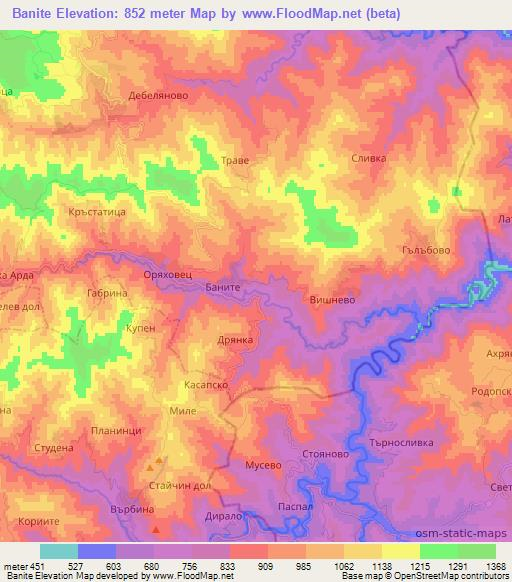 Banite,Bulgaria Elevation Map
