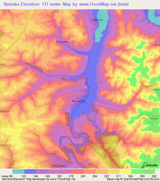 Baniska,Bulgaria Elevation Map