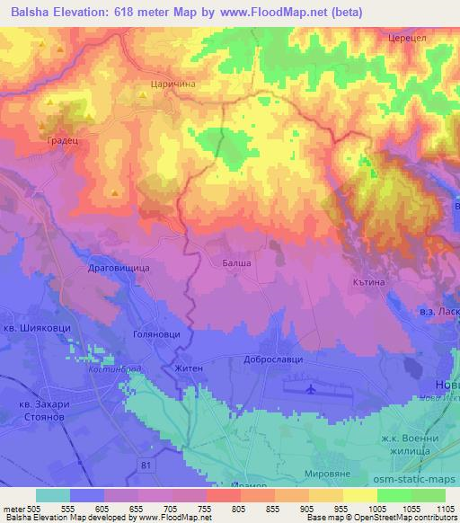 Balsha,Bulgaria Elevation Map