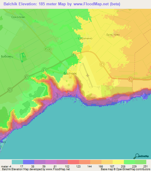 Balchik,Bulgaria Elevation Map