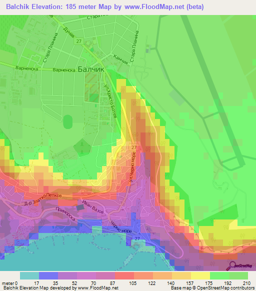 Balchik,Bulgaria Elevation Map
