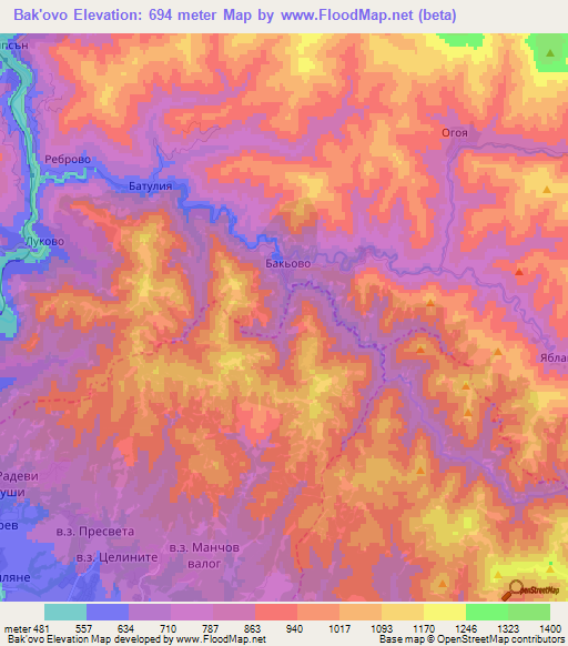 Bak'ovo,Bulgaria Elevation Map