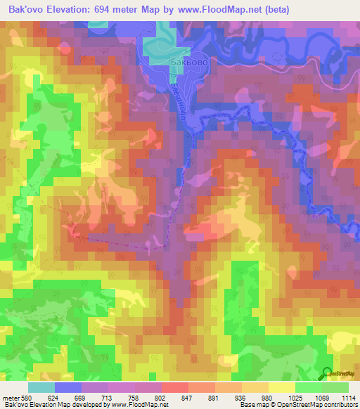 Bak'ovo,Bulgaria Elevation Map