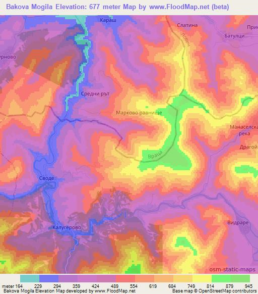 Bakova Mogila,Bulgaria Elevation Map