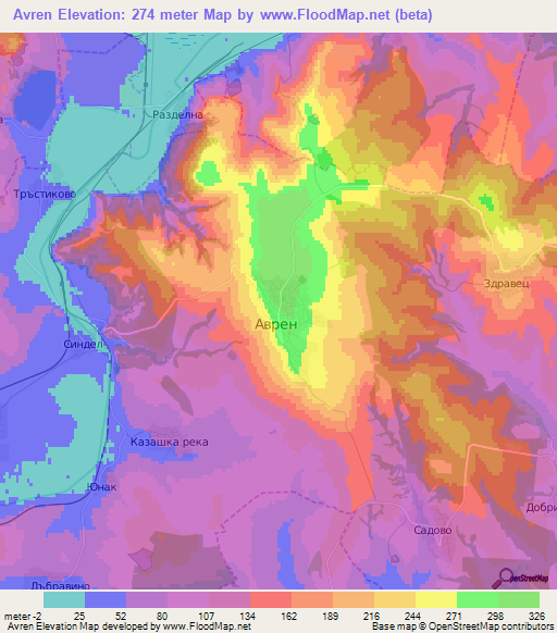 Avren,Bulgaria Elevation Map