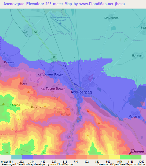 Asenovgrad,Bulgaria Elevation Map
