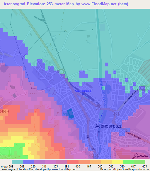 Asenovgrad,Bulgaria Elevation Map