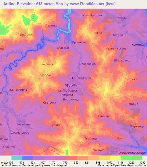 Ardino,Bulgaria Elevation Map