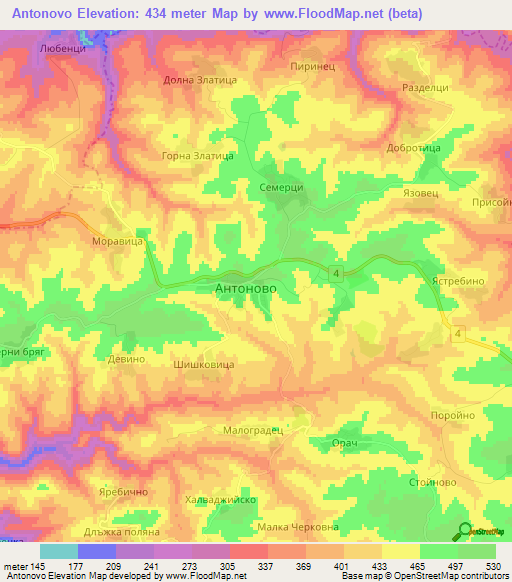 Antonovo,Bulgaria Elevation Map