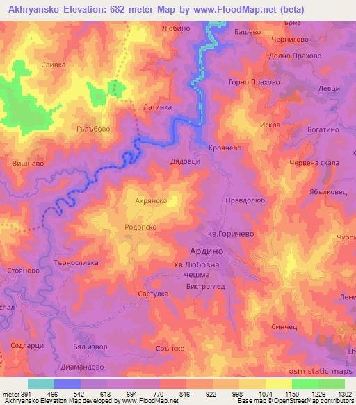 Akhryansko,Bulgaria Elevation Map