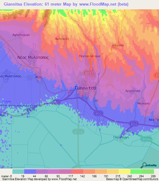 Giannitsa,Greece Elevation Map