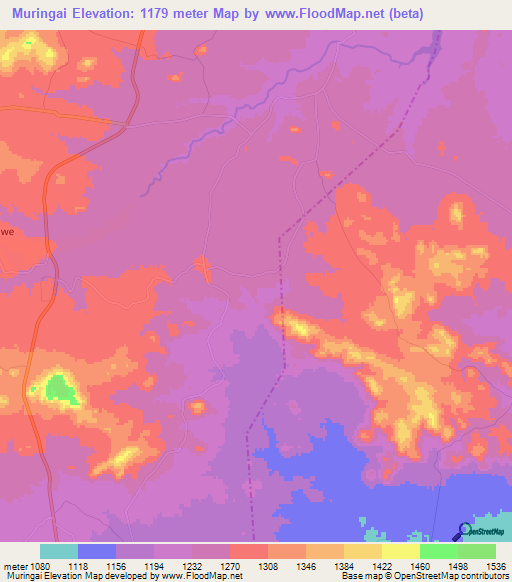 Muringai,Zimbabwe Elevation Map