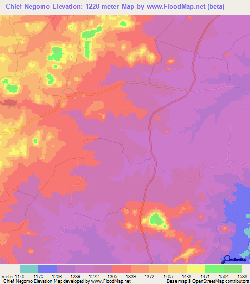 Chief Negomo,Zimbabwe Elevation Map
