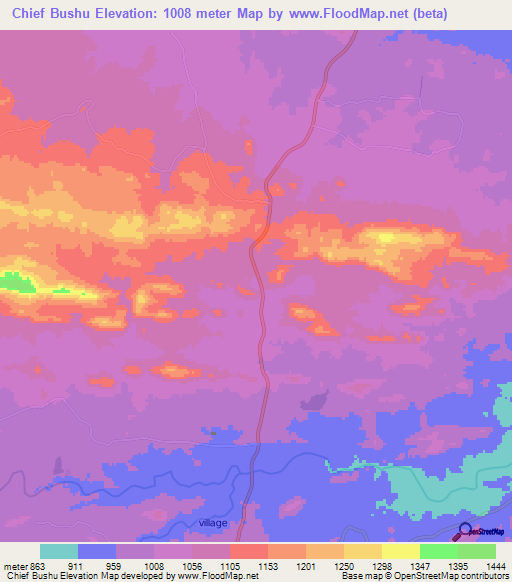 Chief Bushu,Zimbabwe Elevation Map