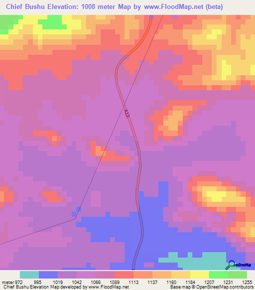 Chief Bushu,Zimbabwe Elevation Map