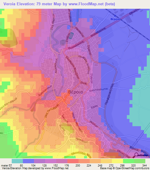 Veroia,Greece Elevation Map