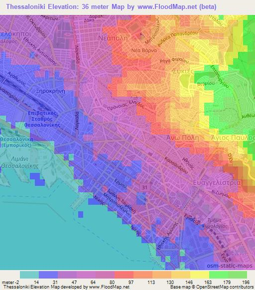 Thessaloniki,Greece Elevation Map