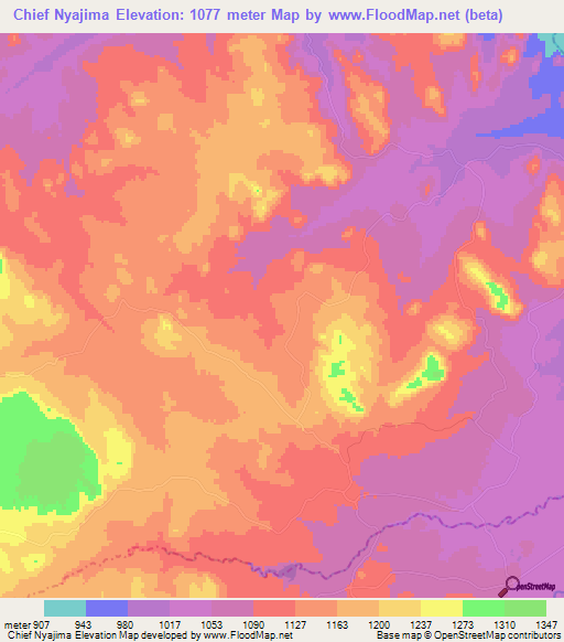 Chief Nyajima,Zimbabwe Elevation Map