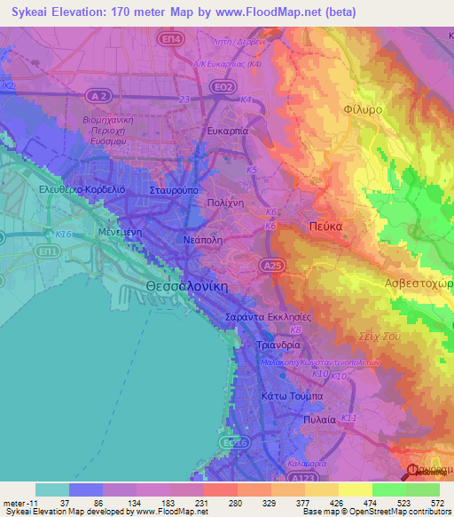 Sykeai,Greece Elevation Map